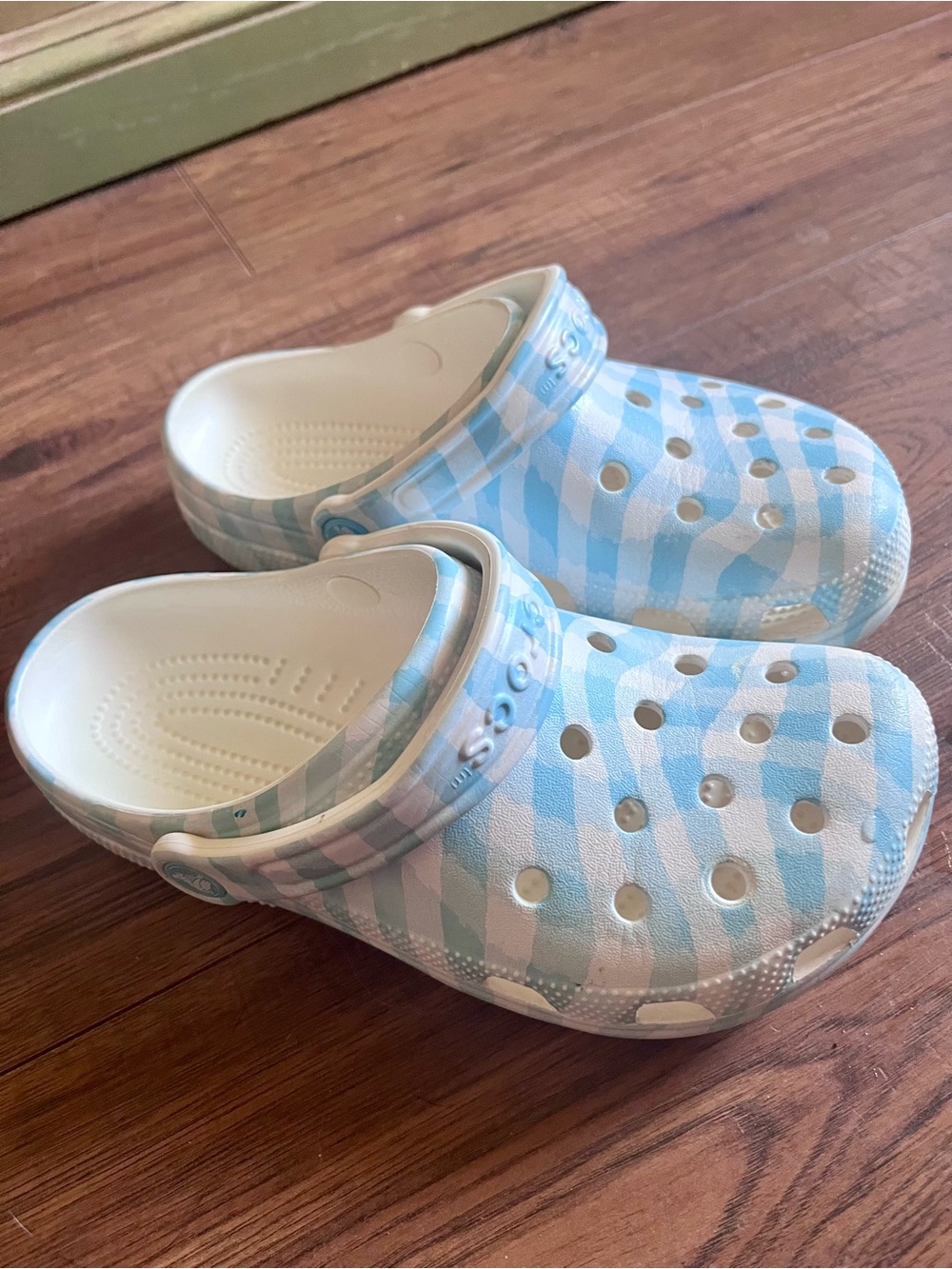 CROCS Kids Blue & White Striped Slip-On Clogs